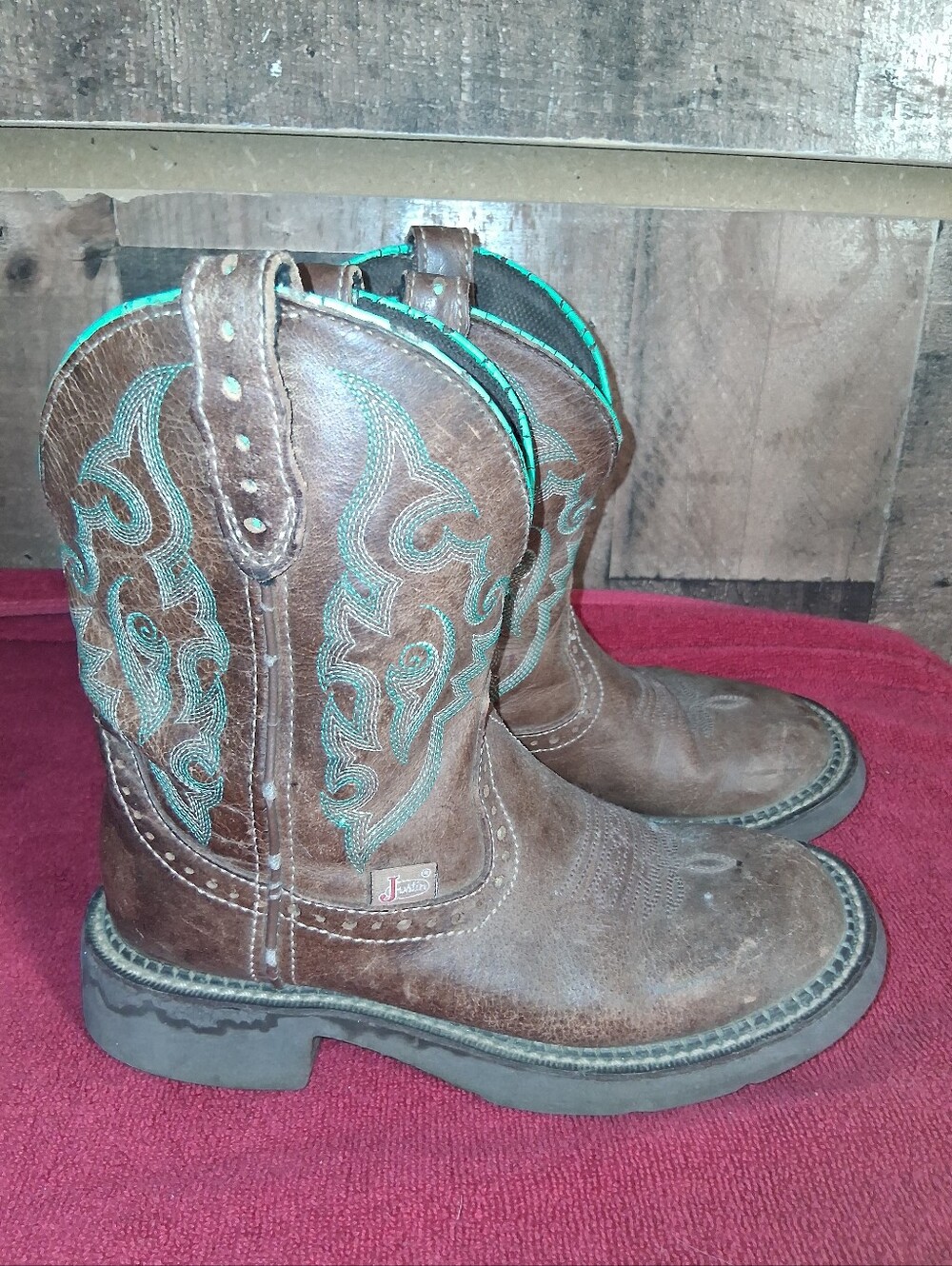 Justin Gemma Gypsy Boots Size 6 B  Brown Turquoise Embroidered Western Round Toe